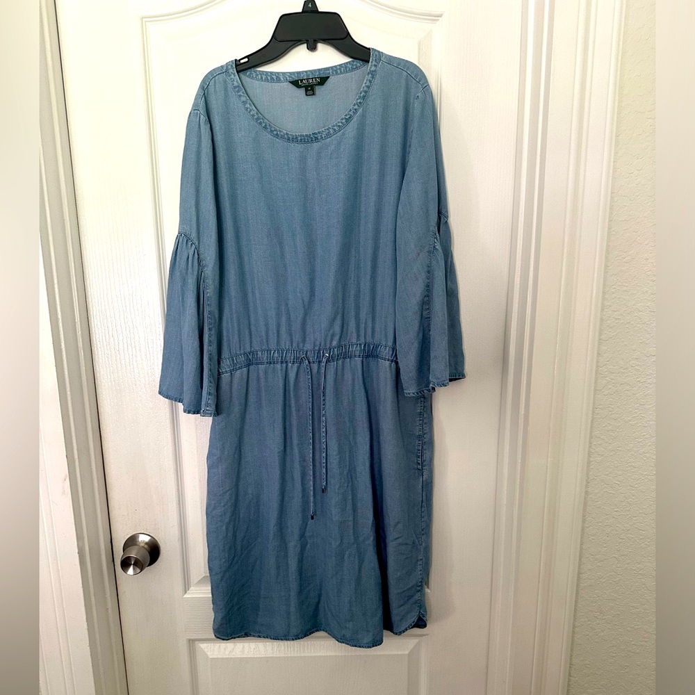 Lauren Ralph Lauren Denim Bell-Sleeve Shift Dress - Blue Wash 12